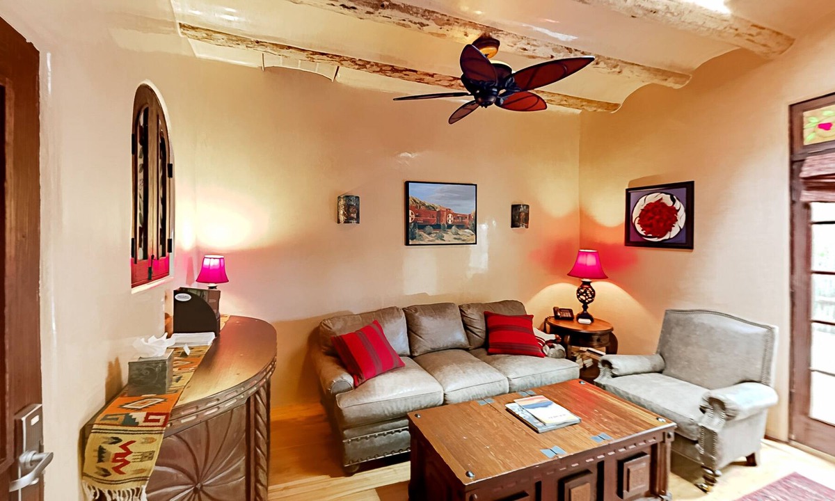 Downtown Santa Fe House | Antigua Inn | Exclusive All-Suite Estate | Courtyard, Outdoor Fireplace
