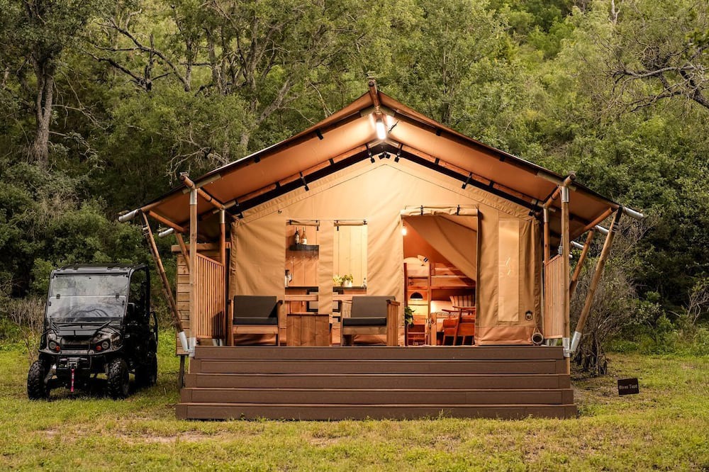 San Saba RV Rental | Beautiful Safari Tent Nestled Amidst Trees in San Saba, Texas