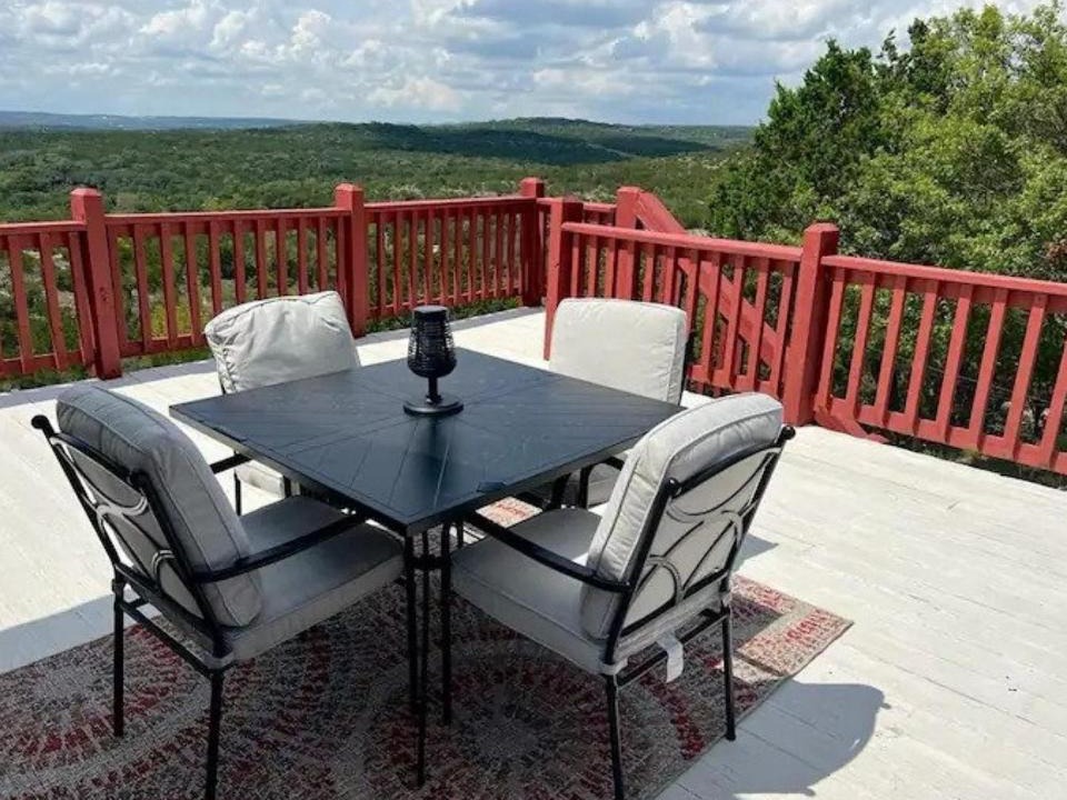 Oatmeal House | Entire 2br 2ba hilltop view home Sleeps 8 pets 4 acres Jacuzzi Central AC Kingbeds Office Free WiFi Parking Full Kitchen Refrigerator Washer Dryer Furnished Three 3 Large Sunset Dining Patios Grill Stovetop Oven Hiking Wildlife Firepit Quiet very Secluded