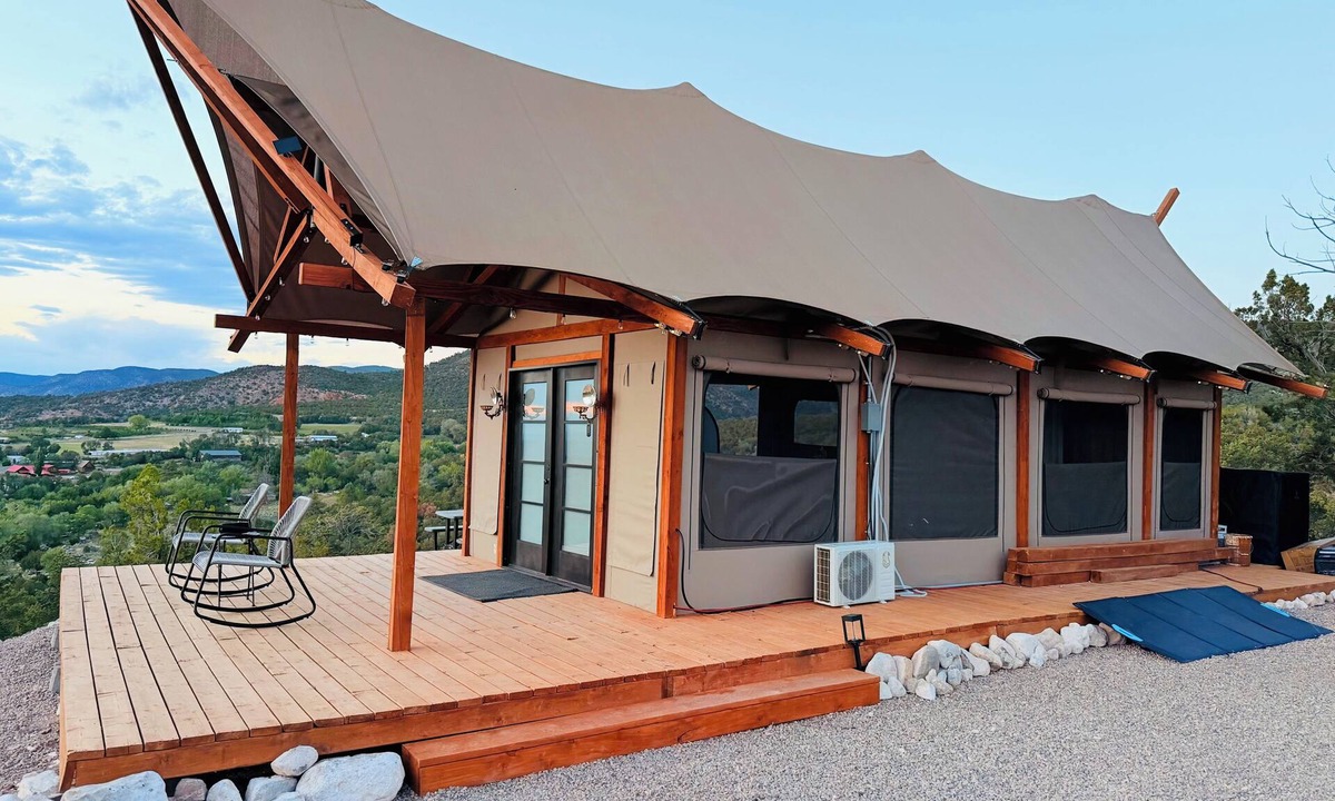 High Rolls Mountain Park RV Rental | Quiet Luxury for 2, Safari Tent Getaway- Lunaria at El Campo Glamping