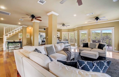 Volente House | Countryside 3-story home with game room, WFH office & guest house with kitchen