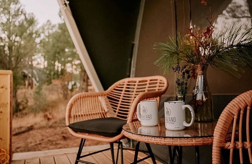 McIntosh RV Rental | Cozy Glamping Tent with Heritage Orchard & Farm Animals near Mountainair in Torreon, New Mexico