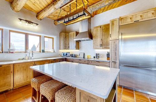 Arroyo Seco House | Renovated mountain-view villa with private hot tub, roof deck, & enclosed yard