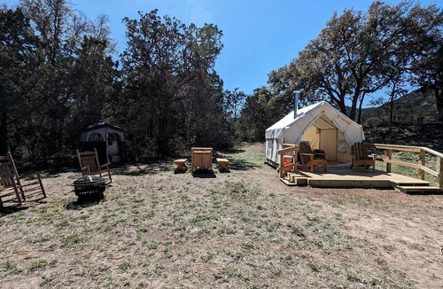 Vanderpool RV Rental | Romantic Glamping Getaways in Texas Hill Country in this Cute Safari Tent Rental