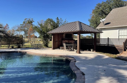 Youngsville House | Youngsville Retreat- pool, private pond, outdoor fireplace
