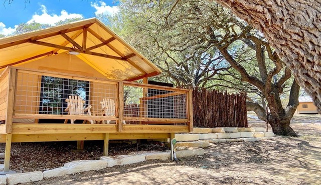 Glamping Vacations in a Luxury Tented Cabin near River Guadalupe, in Ingram, Texas