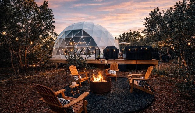 Secluded Luxury Geodome Retreat with Private Hot Tub near Bertram, Texas