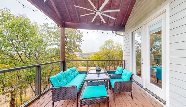 Waterfront home with views of Amon G. Carter Lake with large yoga deck